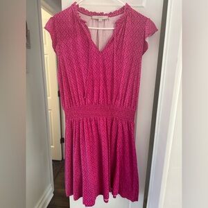 LOFT Fuchsia Patterned Midi Dress Size L